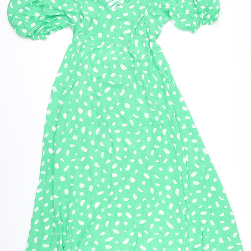 New Look Womens Green Polka Dot Viscose A-Line Size 14 Sweetheart