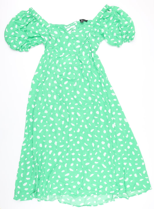 New Look Womens Green Polka Dot Viscose A-Line Size 14 Sweetheart