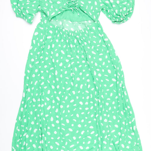 New Look Womens Green Polka Dot Viscose A-Line Size 14 Sweetheart