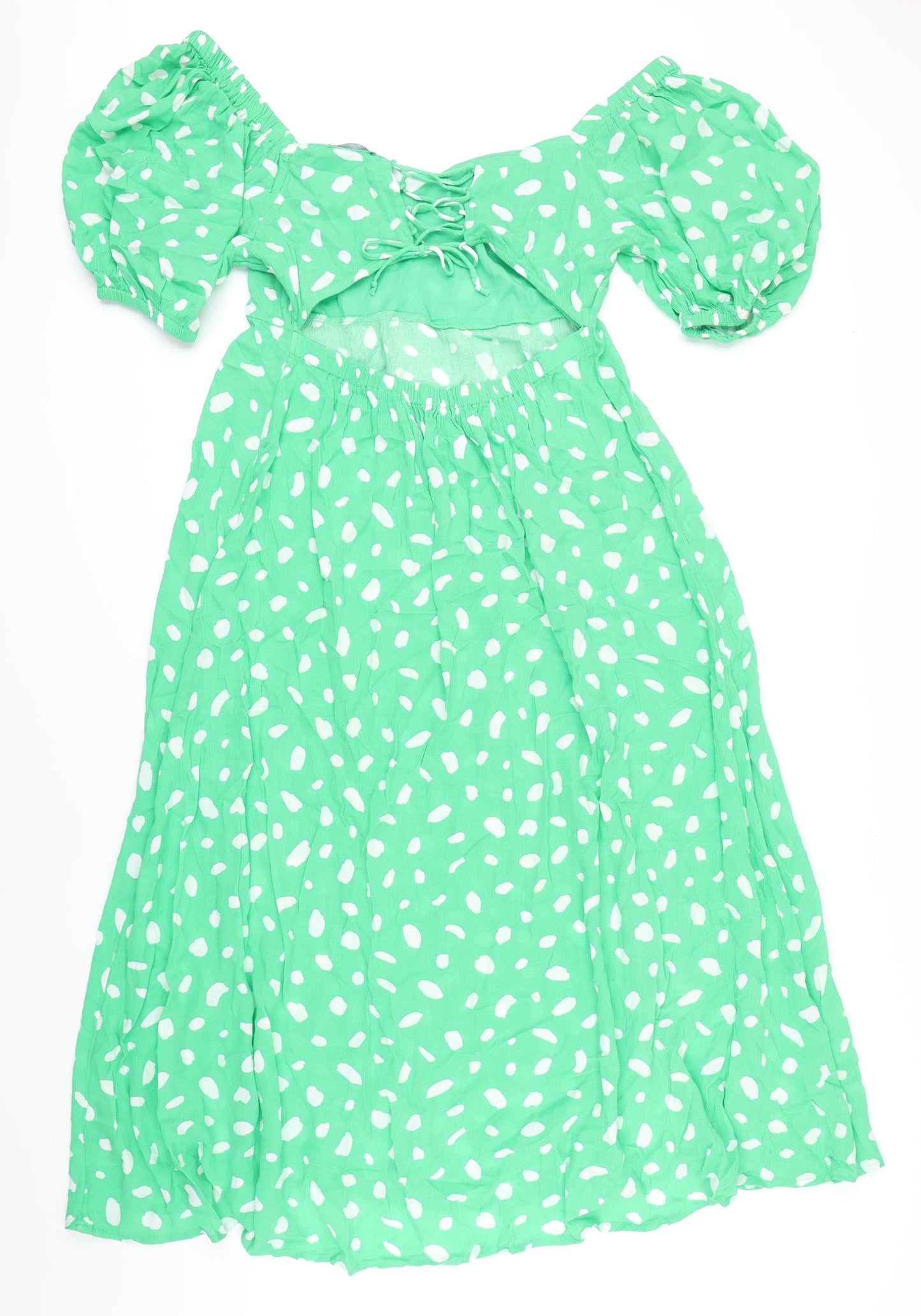 New Look Womens Green Polka Dot Viscose A-Line Size 14 Sweetheart