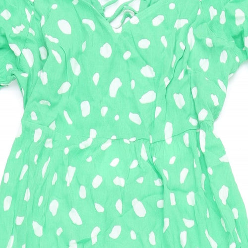 New Look Womens Green Polka Dot Viscose A-Line Size 14 Sweetheart