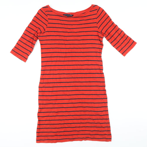 French Connection Womens Red Striped 100% Cotton T-Shirt Dress Size 8 Boat Neck