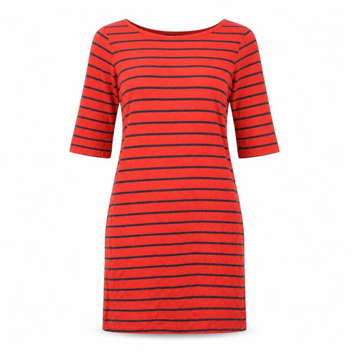 French Connection Womens Red Striped 100% Cotton T-Shirt Dress Size 8 Boat Neck