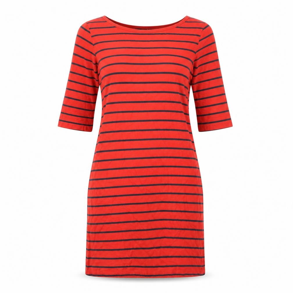 French Connection Womens Red Striped 100% Cotton T-Shirt Dress Size 8 Boat Neck
