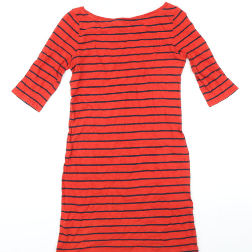 French Connection Womens Red Striped 100% Cotton T-Shirt Dress Size 8 Boat Neck