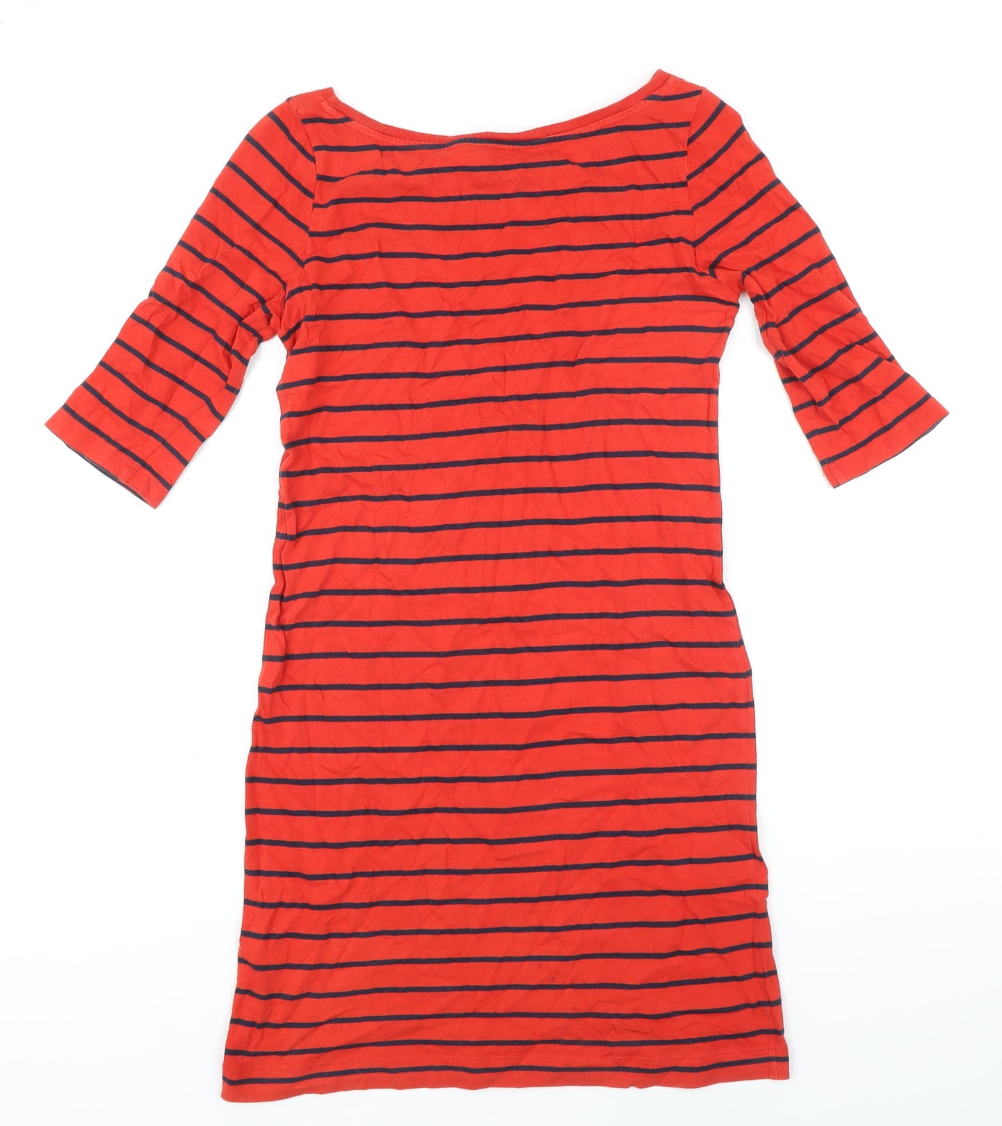 French Connection Womens Red Striped 100% Cotton T-Shirt Dress Size 8 Boat Neck