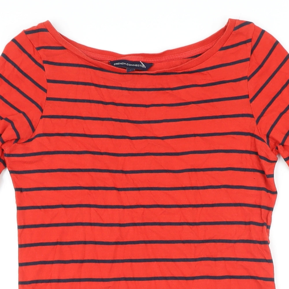 French Connection Womens Red Striped 100% Cotton T-Shirt Dress Size 8 Boat Neck