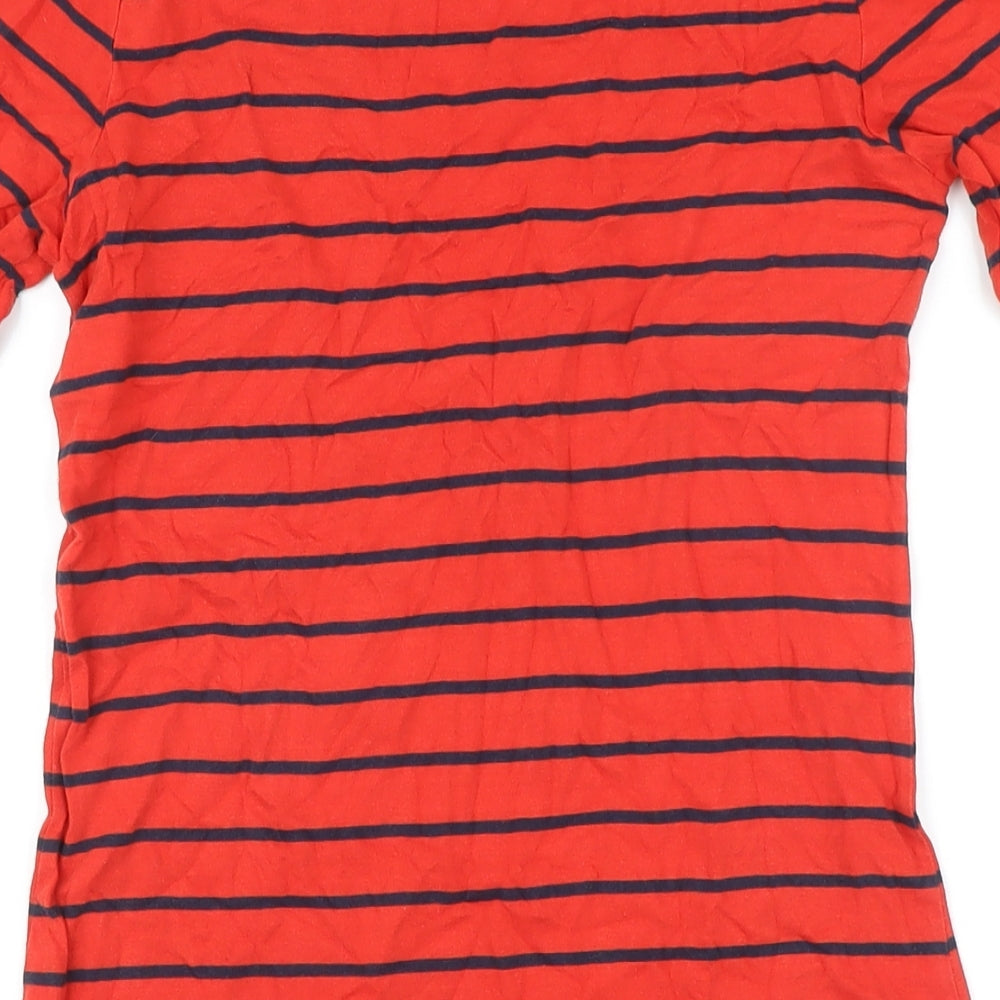 French Connection Womens Red Striped 100% Cotton T-Shirt Dress Size 8 Boat Neck