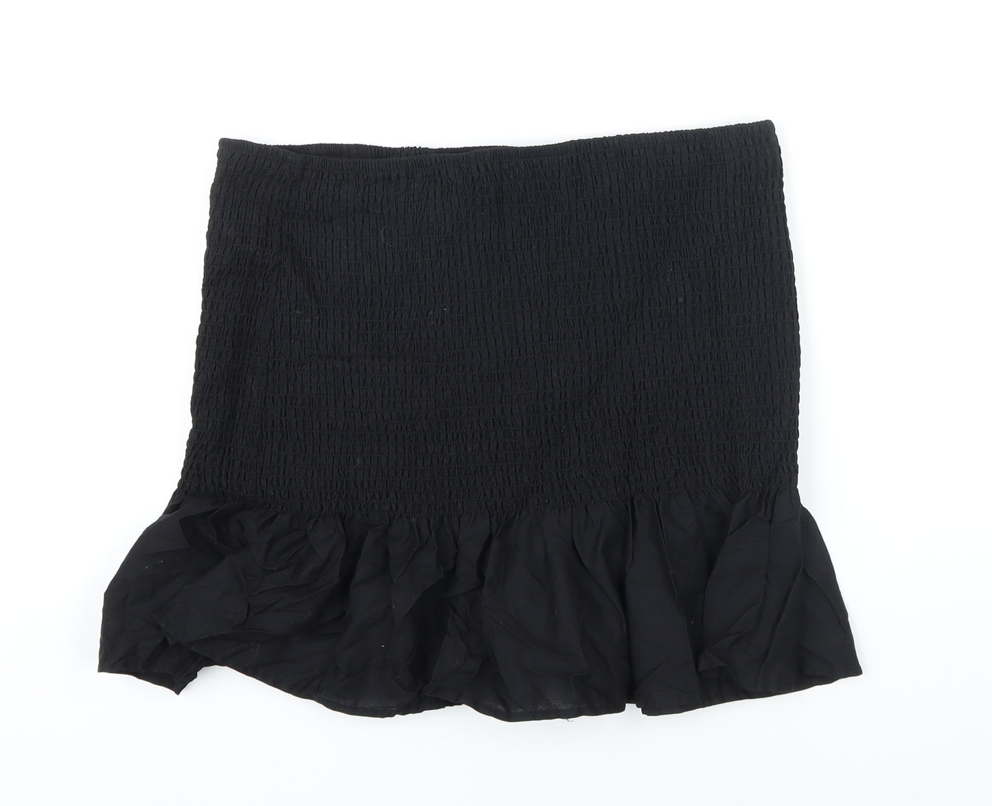 H&M Womens Black Cotton Mini Skirt Size L - Elasticated waist