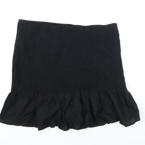 H&M Womens Black Cotton Mini Skirt Size L - Elasticated waist