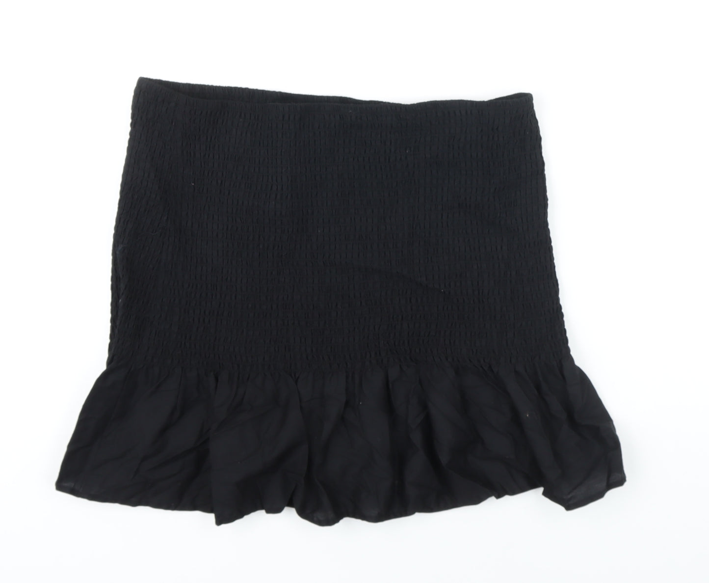 H&M Womens Black Cotton Mini Skirt Size L - Elasticated waist