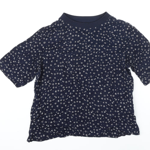 M&S Womens Blue Floral Viscose Basic T-Shirt Size 10 Round Neck