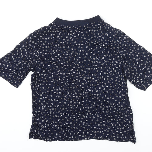 M&S Womens Blue Floral Viscose Basic T-Shirt Size 10 Round Neck