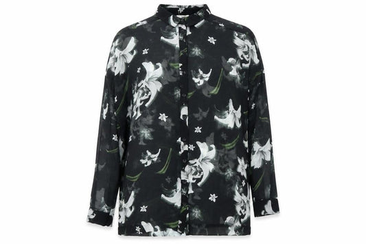 Front view of Numph women’s multicoloured floral polyester tunic blouse, size UK 8, collared
