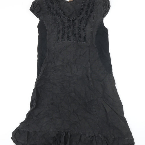 New Collection Womens Black Linen Pinafore/Dungaree Dress Size 8 Scoop Neck