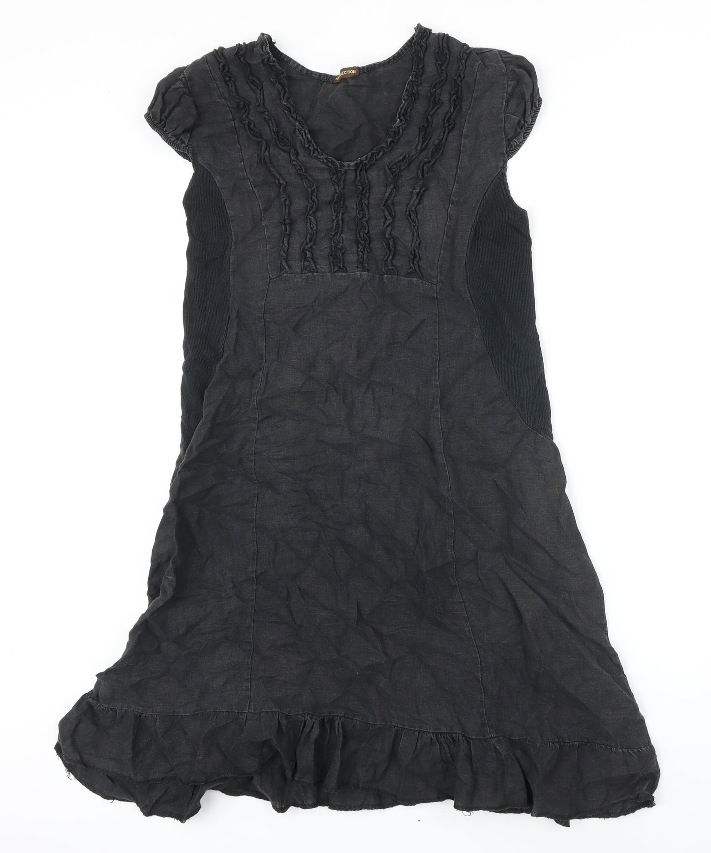 New Collection Womens Black Linen Pinafore/Dungaree Dress Size 8 Scoop Neck