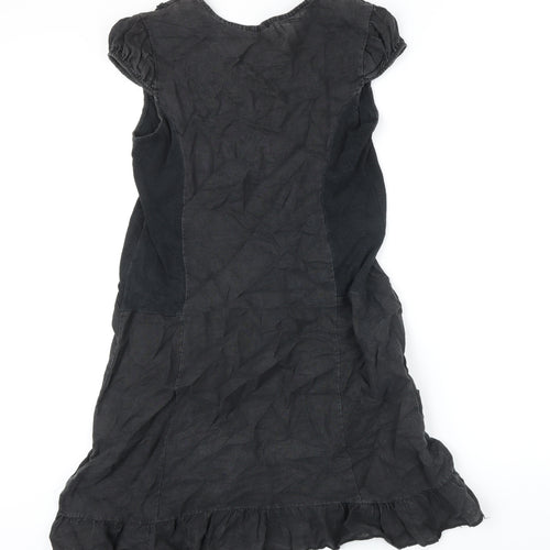 New Collection Womens Black Linen Pinafore/Dungaree Dress Size 8 Scoop Neck