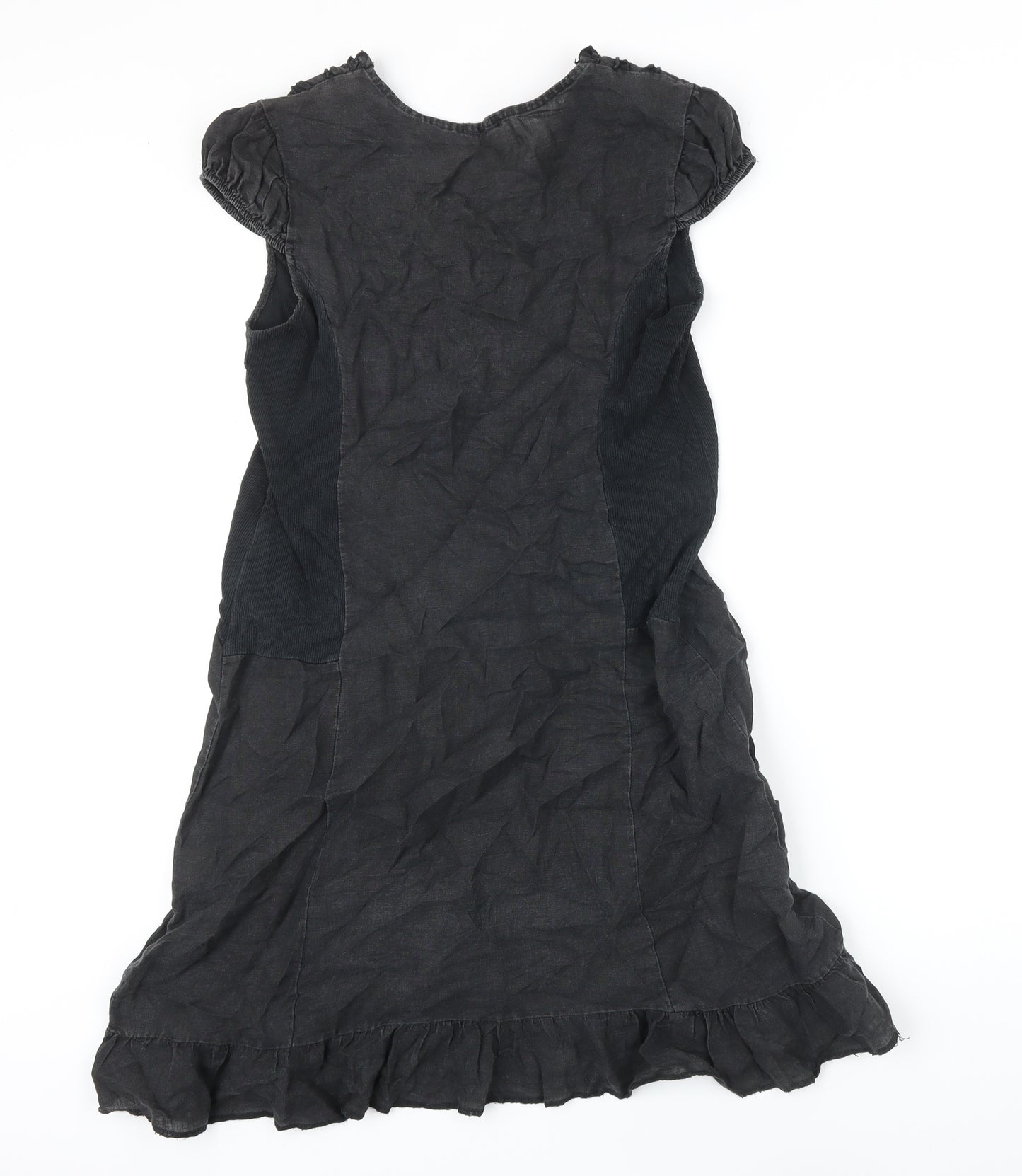 New Collection Womens Black Linen Pinafore/Dungaree Dress Size 8 Scoop Neck