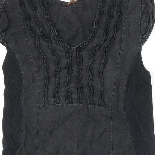 New Collection Womens Black Linen Pinafore/Dungaree Dress Size 8 Scoop Neck