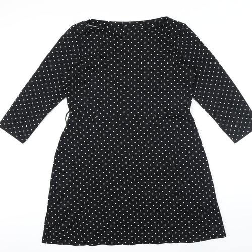 Warehouse Womens Black Polka Dot Polyester A-Line Size 16 Boat Neck