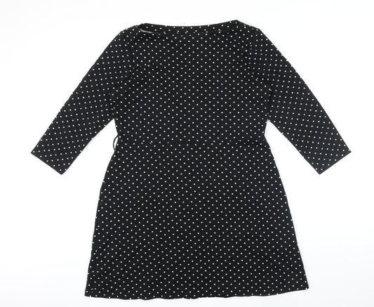 Warehouse Womens Black Polka Dot Polyester A-Line Size 16 Boat Neck