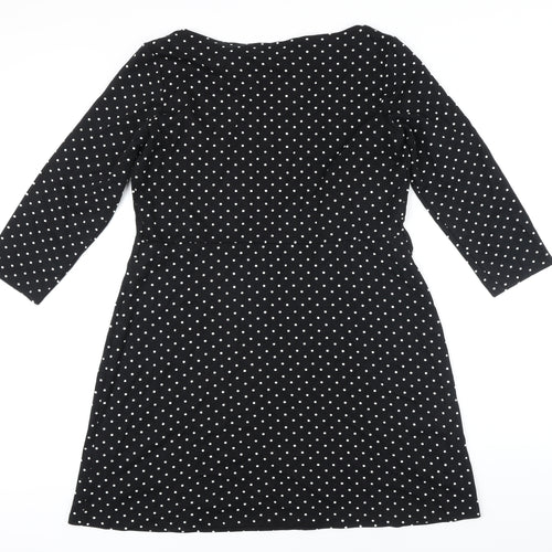 Warehouse Womens Black Polka Dot Polyester A-Line Size 16 Boat Neck