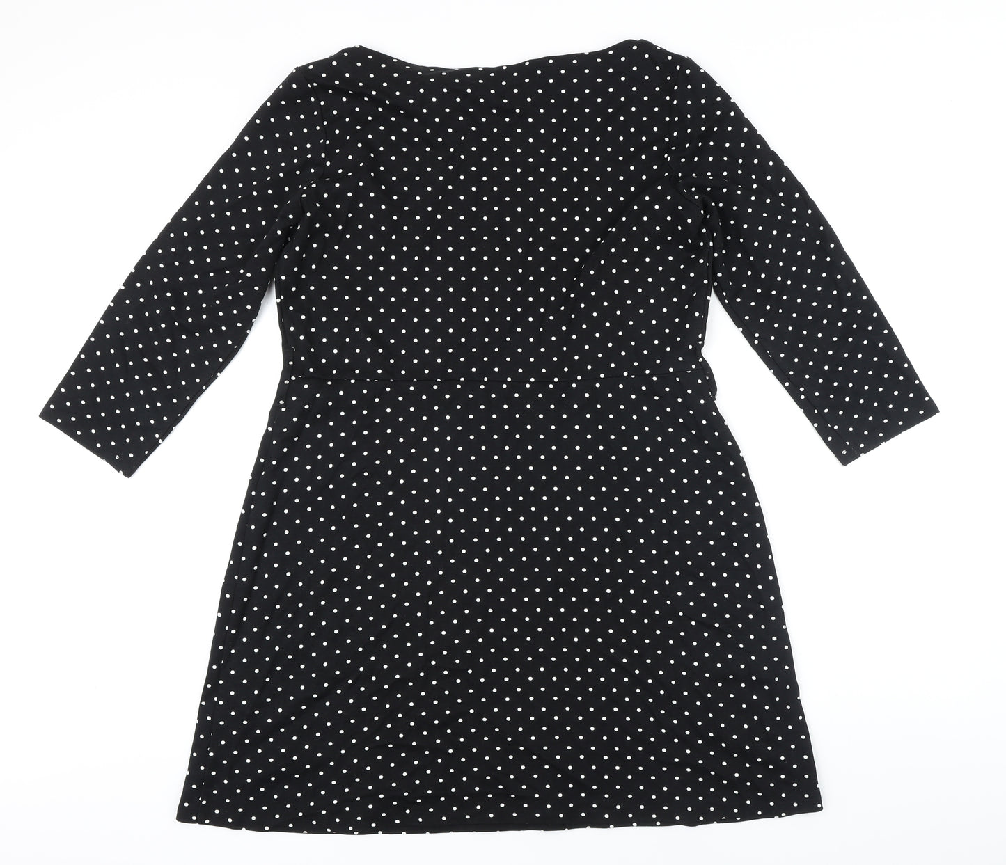 Warehouse Womens Black Polka Dot Polyester A-Line Size 16 Boat Neck