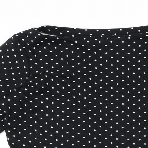 Warehouse Womens Black Polka Dot Polyester A-Line Size 16 Boat Neck