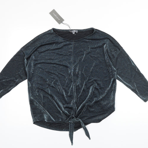 Principles Womens Blue Polyester Blend Ringer Blouse Size 14 Boat Neck - Glitter effect fabric