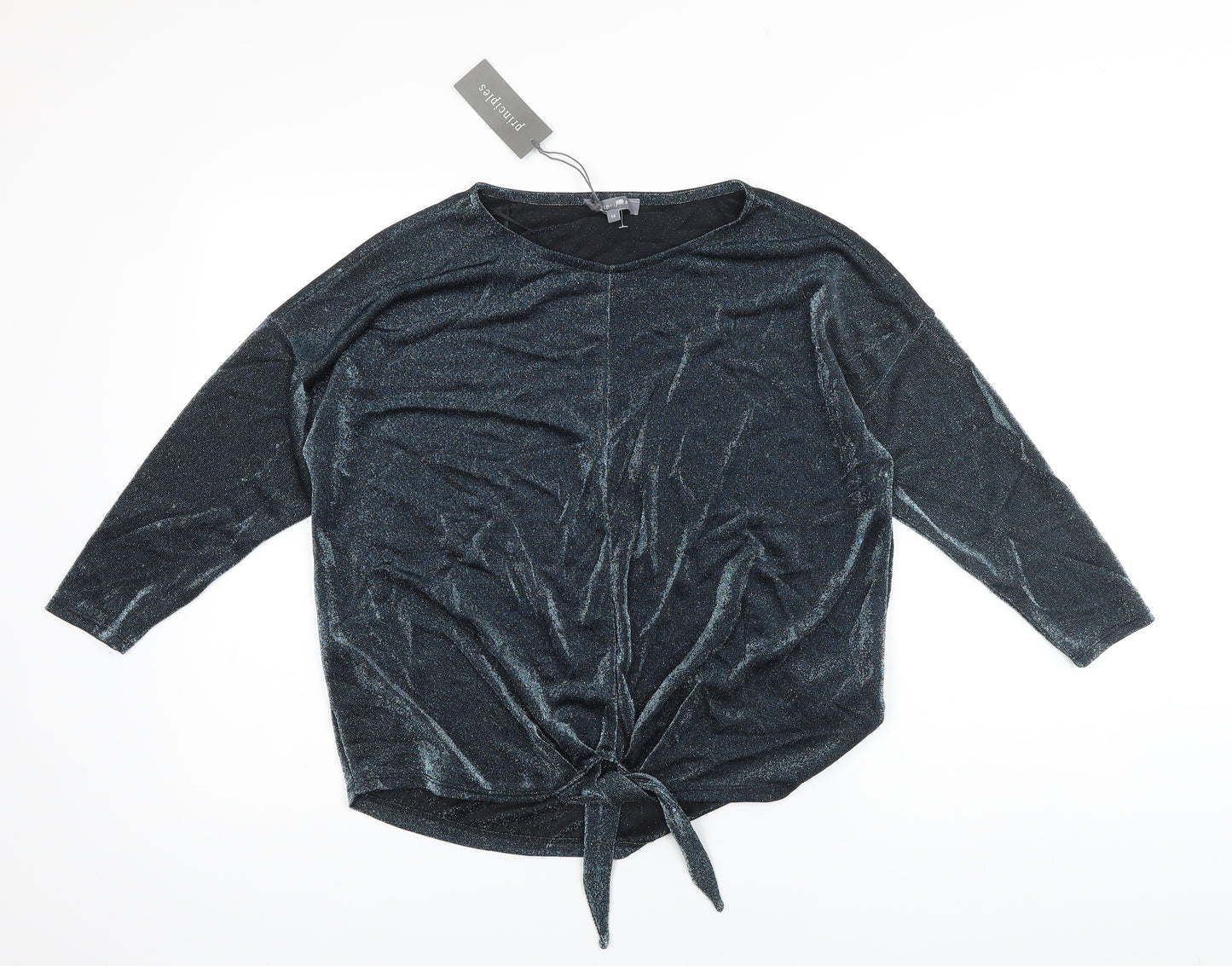 Principles Womens Blue Polyester Blend Ringer Blouse Size 14 Boat Neck - Glitter effect fabric