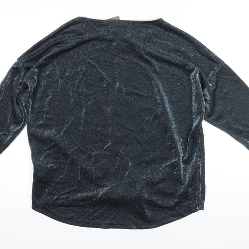 Principles Womens Blue Polyester Blend Ringer Blouse Size 14 Boat Neck - Glitter effect fabric