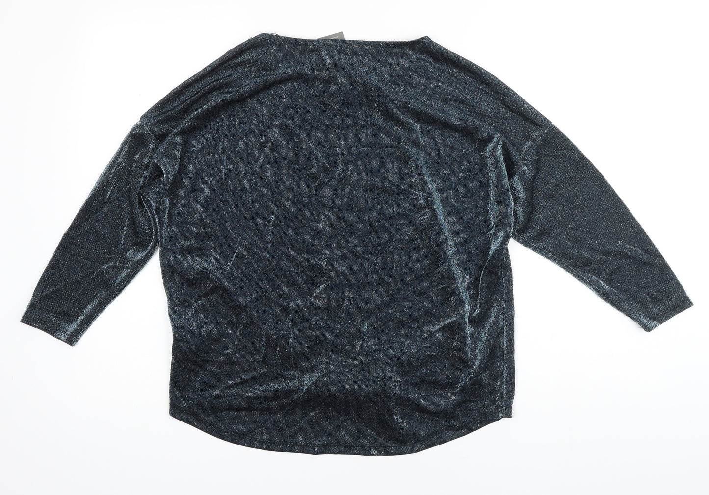 Principles Womens Blue Polyester Blend Ringer Blouse Size 14 Boat Neck - Glitter effect fabric