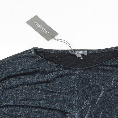 Principles Womens Blue Polyester Blend Ringer Blouse Size 14 Boat Neck - Glitter effect fabric