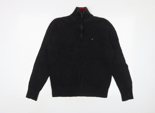 Tommy Hilfiger Mens Black High Neck Cotton Pullover Jumper Size M Long Sleeve - Logo, Embroidered