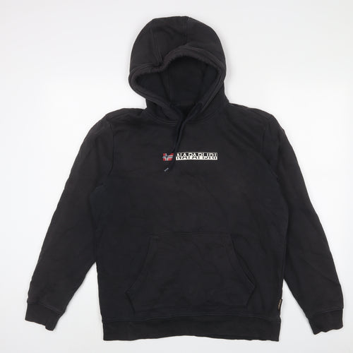 Napapijri Mens Blue Cotton Pullover Hoodie Size L - Logo, Embroidered