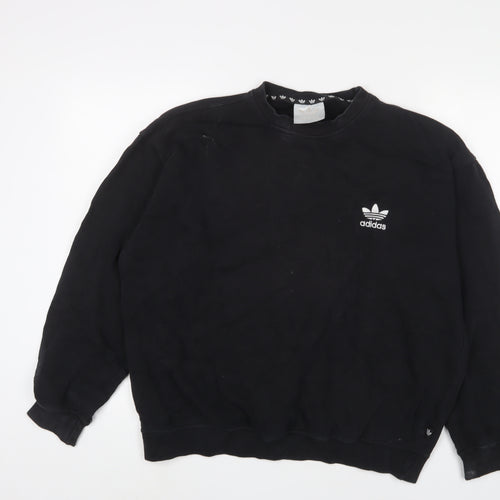 adidas Womens Black Cotton Pullover Sweatshirt Size 8 Pullover - Logo, Embroidered