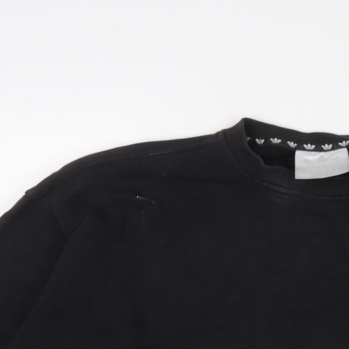 adidas Womens Black Cotton Pullover Sweatshirt Size 8 Pullover - Logo, Embroidered
