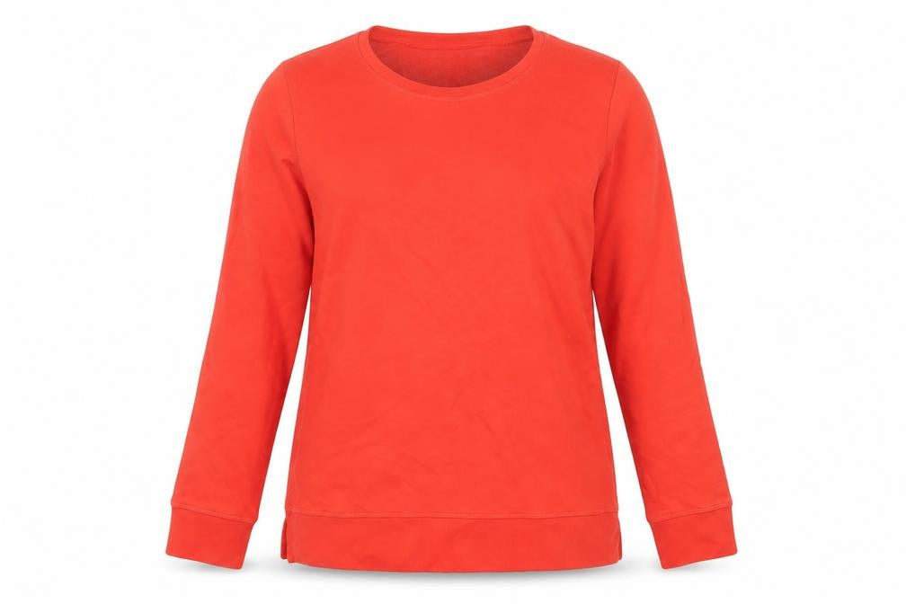 Front view of Lands' End women’s orange cotton pullover sweatshirt, size UK 10, pullover