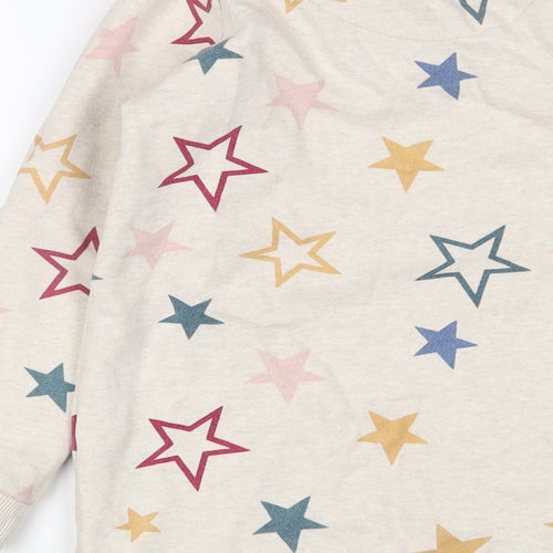 Fat Face Girls Beige Geometric Cotton Jumper Dress Size 8-9 Years Crew Neck Pullover - Stars