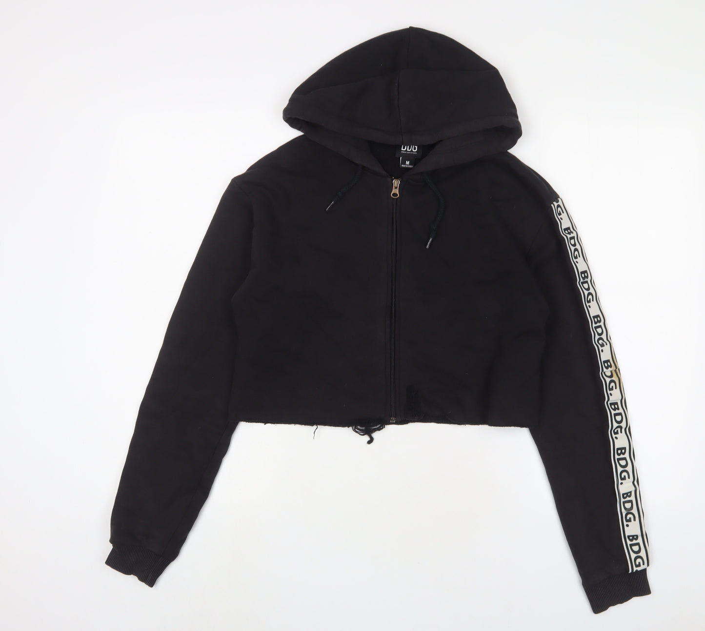 BDG Womens Black Cotton Full Zip Hoodie Size M Zip - Distressed