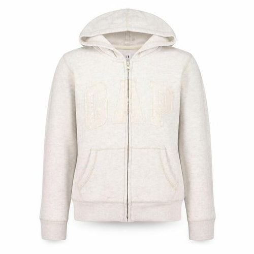 Gap Girls Beige Cotton Full Zip Hoodie Size 12 Years Zip - Logo, Embroidered