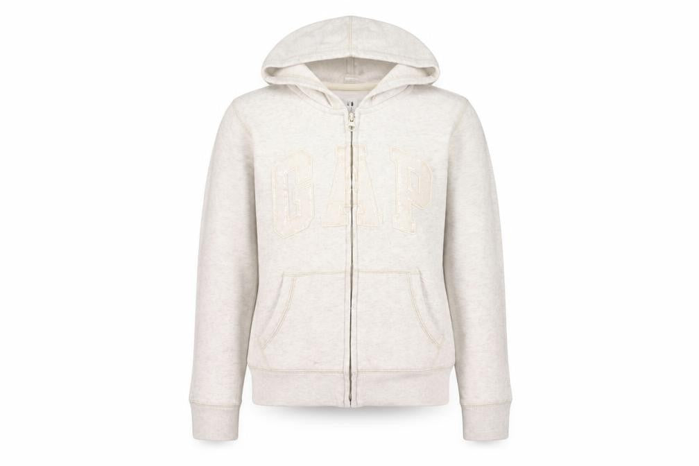Gap Girls Beige Cotton Full Zip Hoodie Size 12 Years Zip - Logo, Embroidered