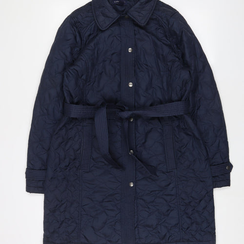Lands' End Womens Blue Quilted Jacket Size M Snap - Belted