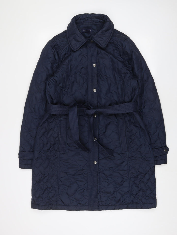 Lands' End Womens Blue Quilted Jacket Size M Snap - Belted
