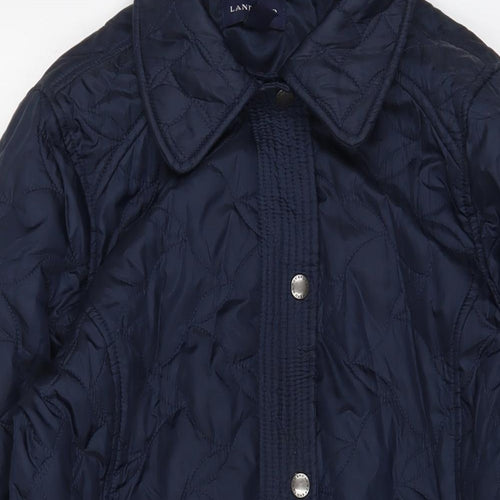 Lands' End Womens Blue Quilted Jacket Size M Snap - Belted