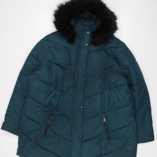 Studio Womens Green Parka Coat Size 24 Zip