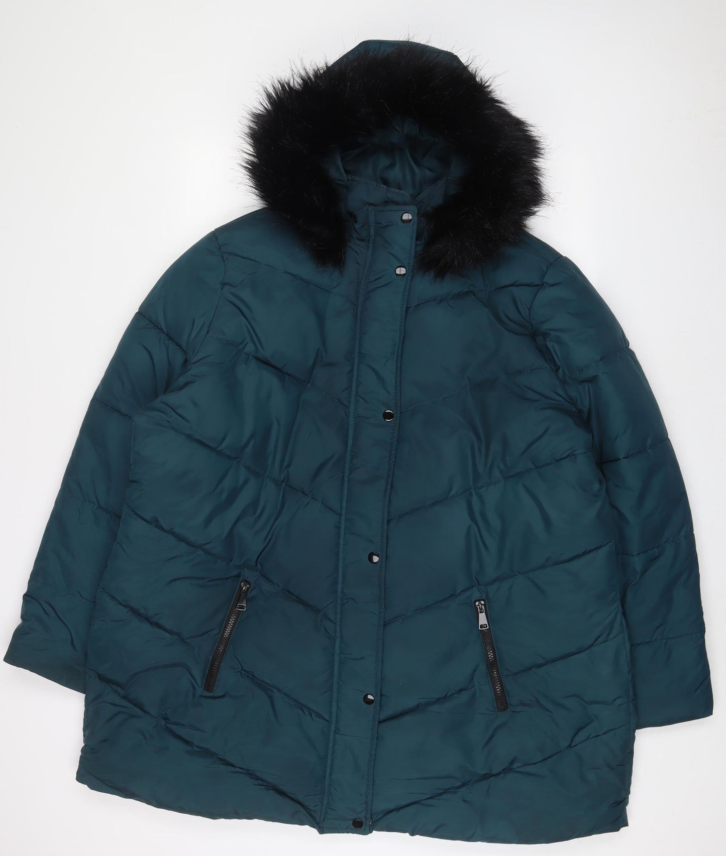 Studio Womens Green Parka Coat Size 24 Zip