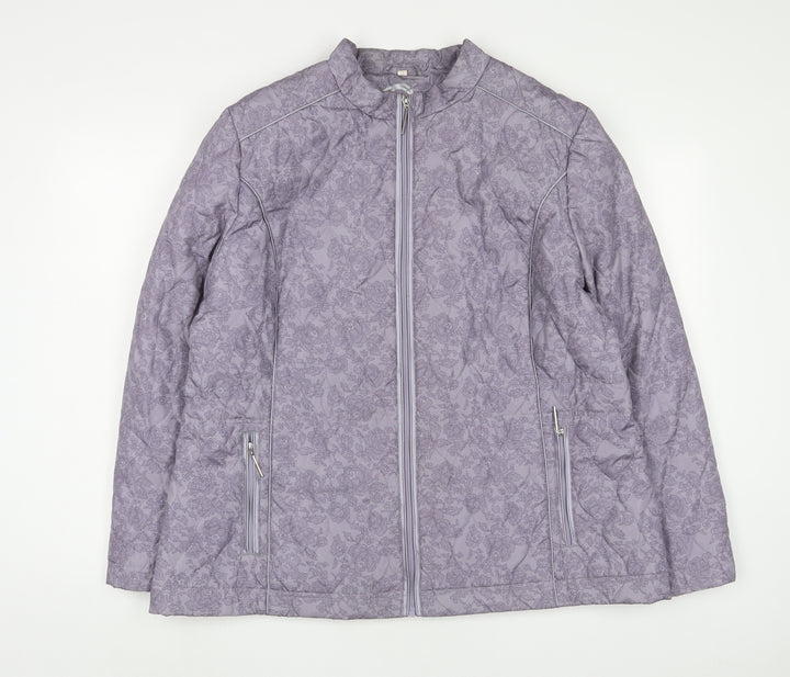 Anna Rose Womens Purple Floral Puffer Jacket Jacket Size 20 Zip