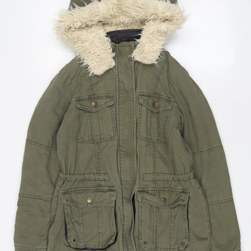 New Look Womens Green Parka Coat Size 8 Zip