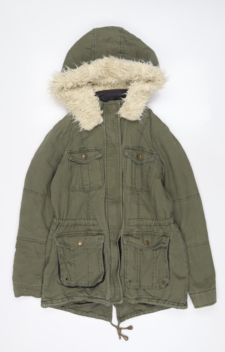 New Look Womens Green Parka Coat Size 8 Zip